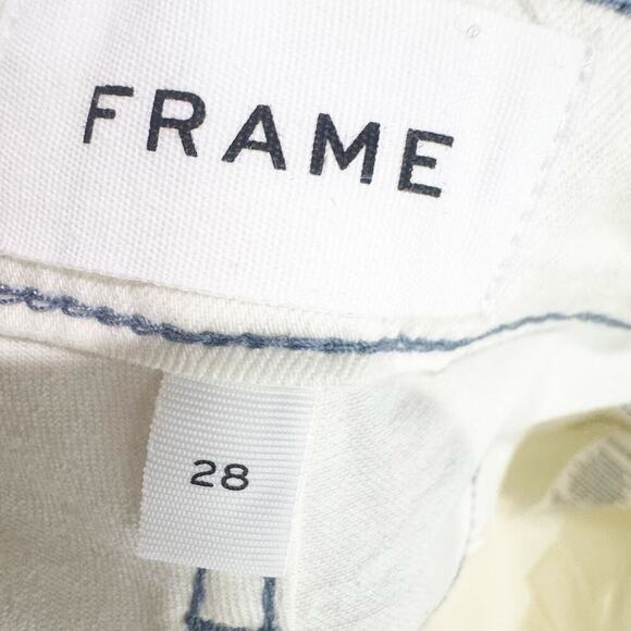 Frame Le High Rise Straight Jeans Stretch White Exposed Stitching Size 28 NWT - Picture 6 of 11